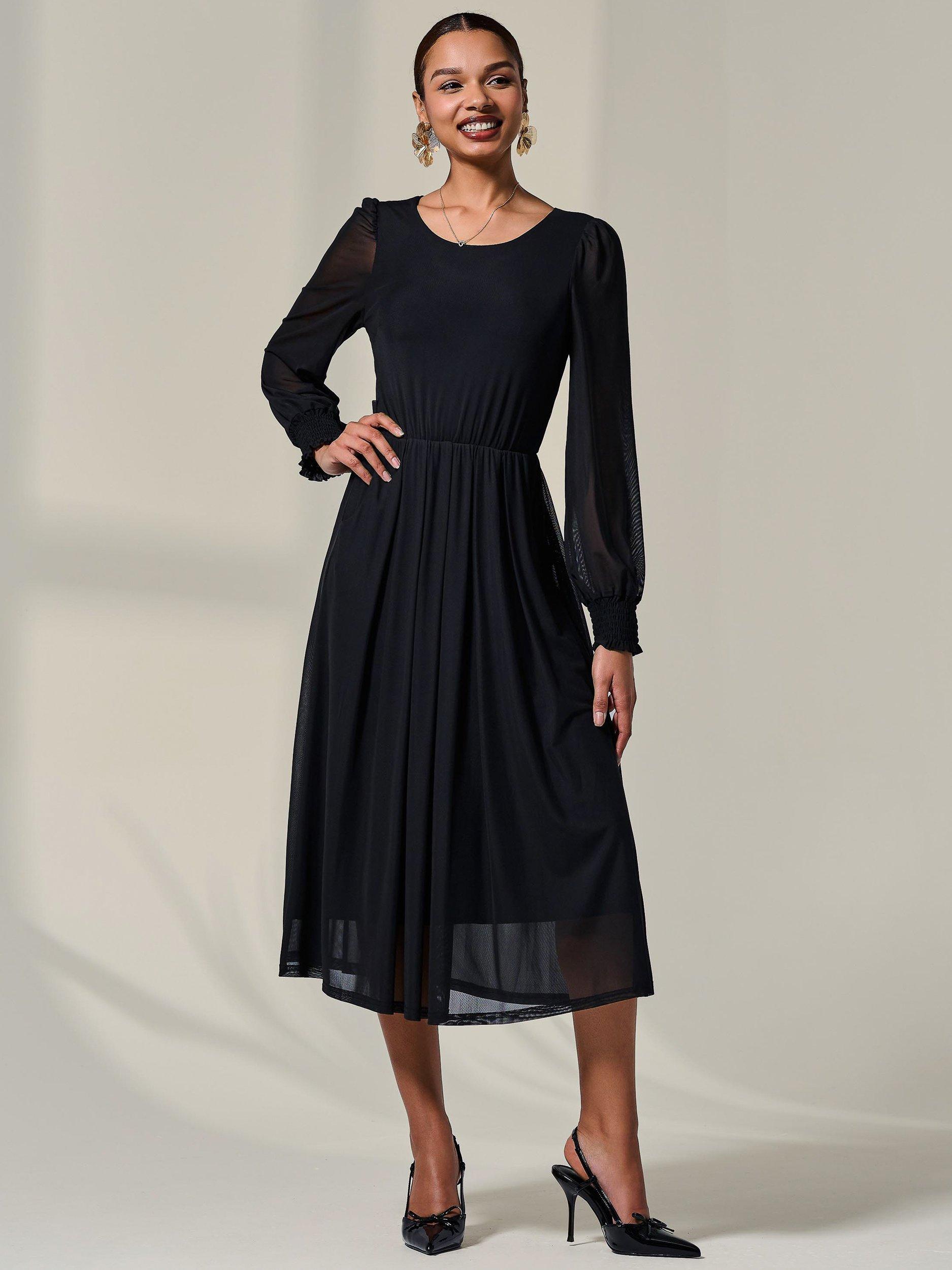 Product image 5 of 7, which shows Jolie Moi Long Sleeve Midi Dress, Black, 8