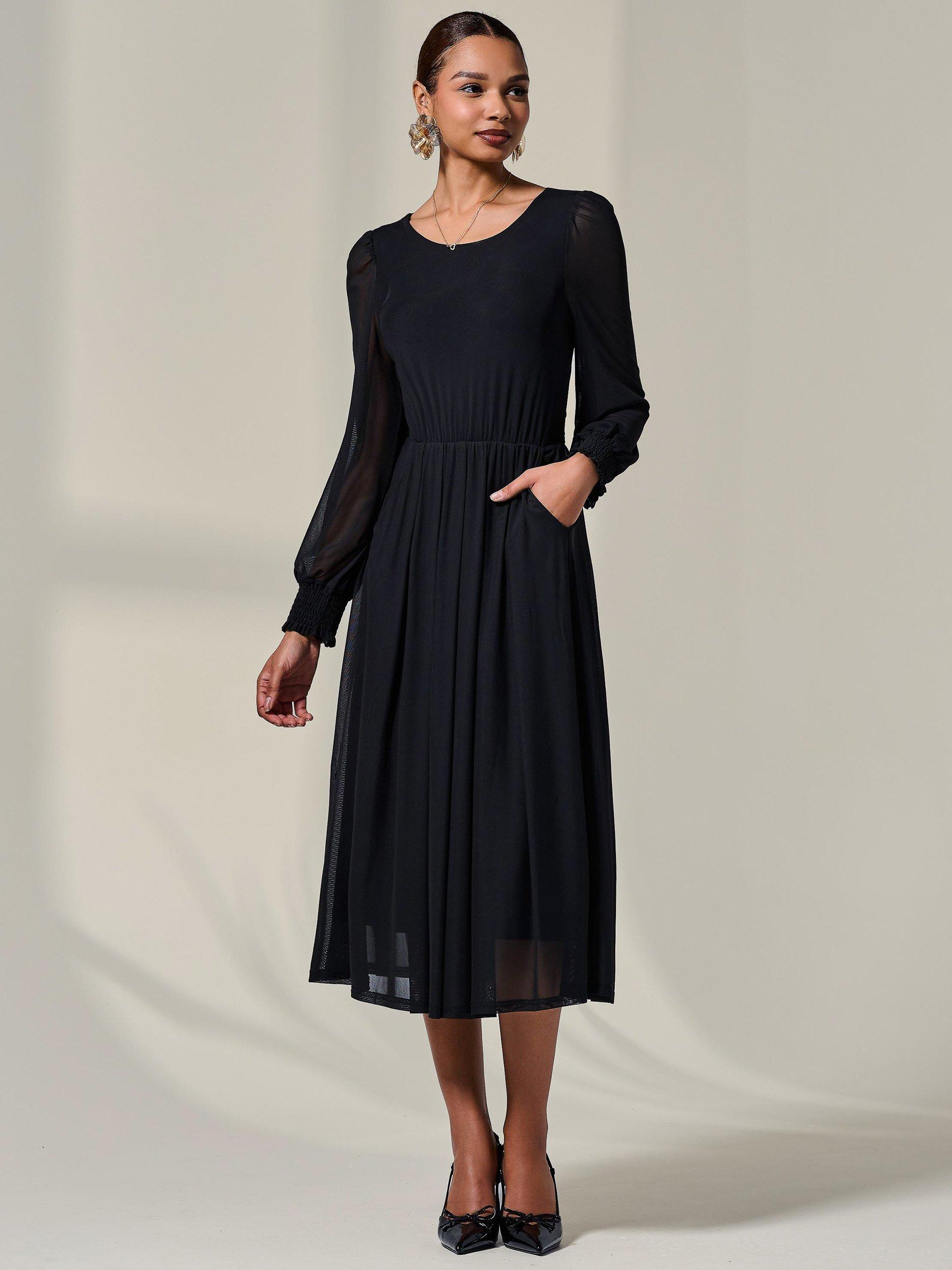 Product image 6 of 7, which shows Jolie Moi Long Sleeve Midi Dress, Black, 8