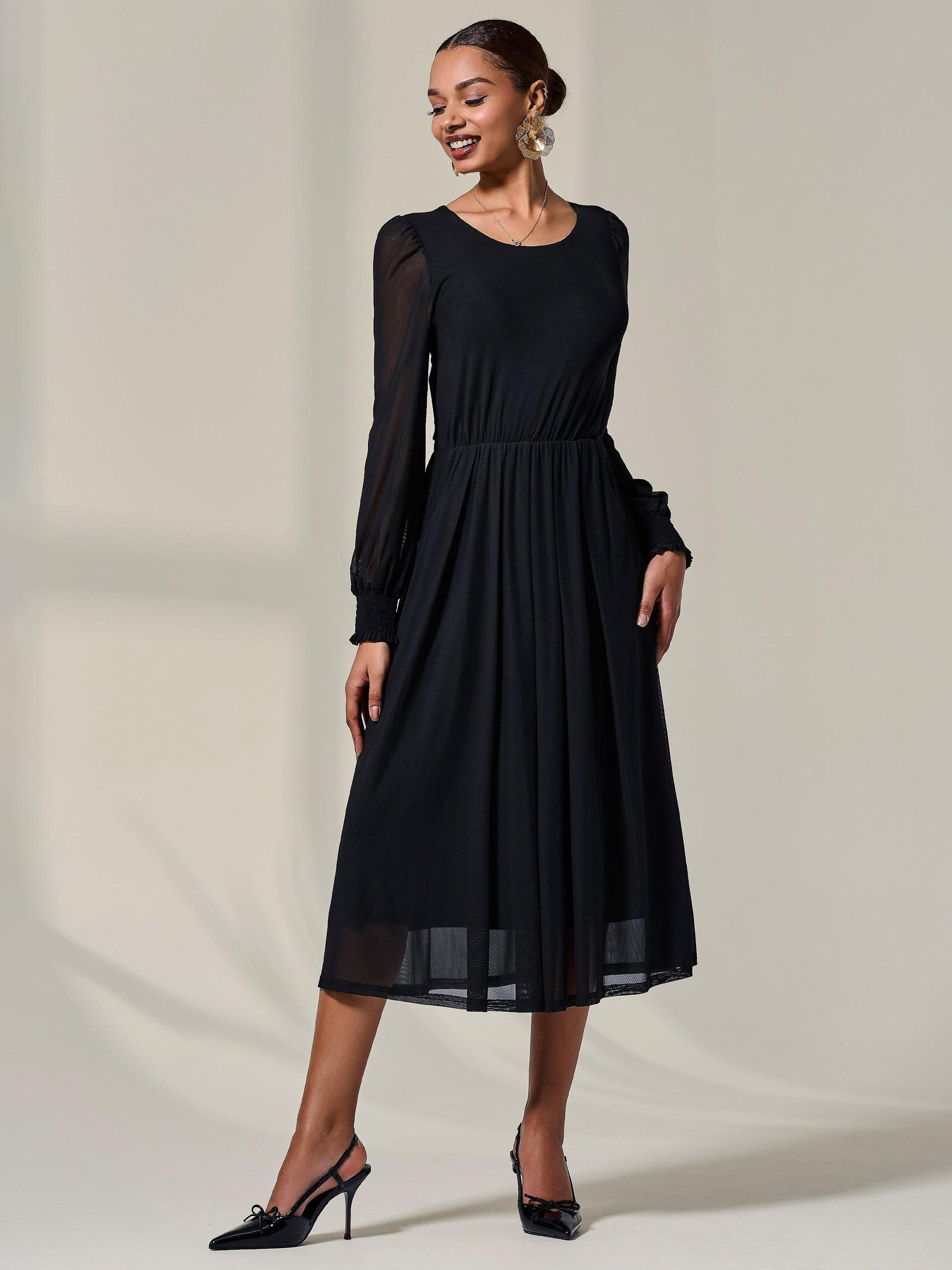 Product image 7 of 7, which shows Jolie Moi Long Sleeve Midi Dress, Black, 8