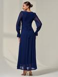 Jolie Moi V-Neck Mesh Maxi Dress, Navy