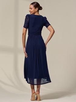 Jolie Moi Petite Puff Sleeve Midi Dress, Navy - view 2, Navy