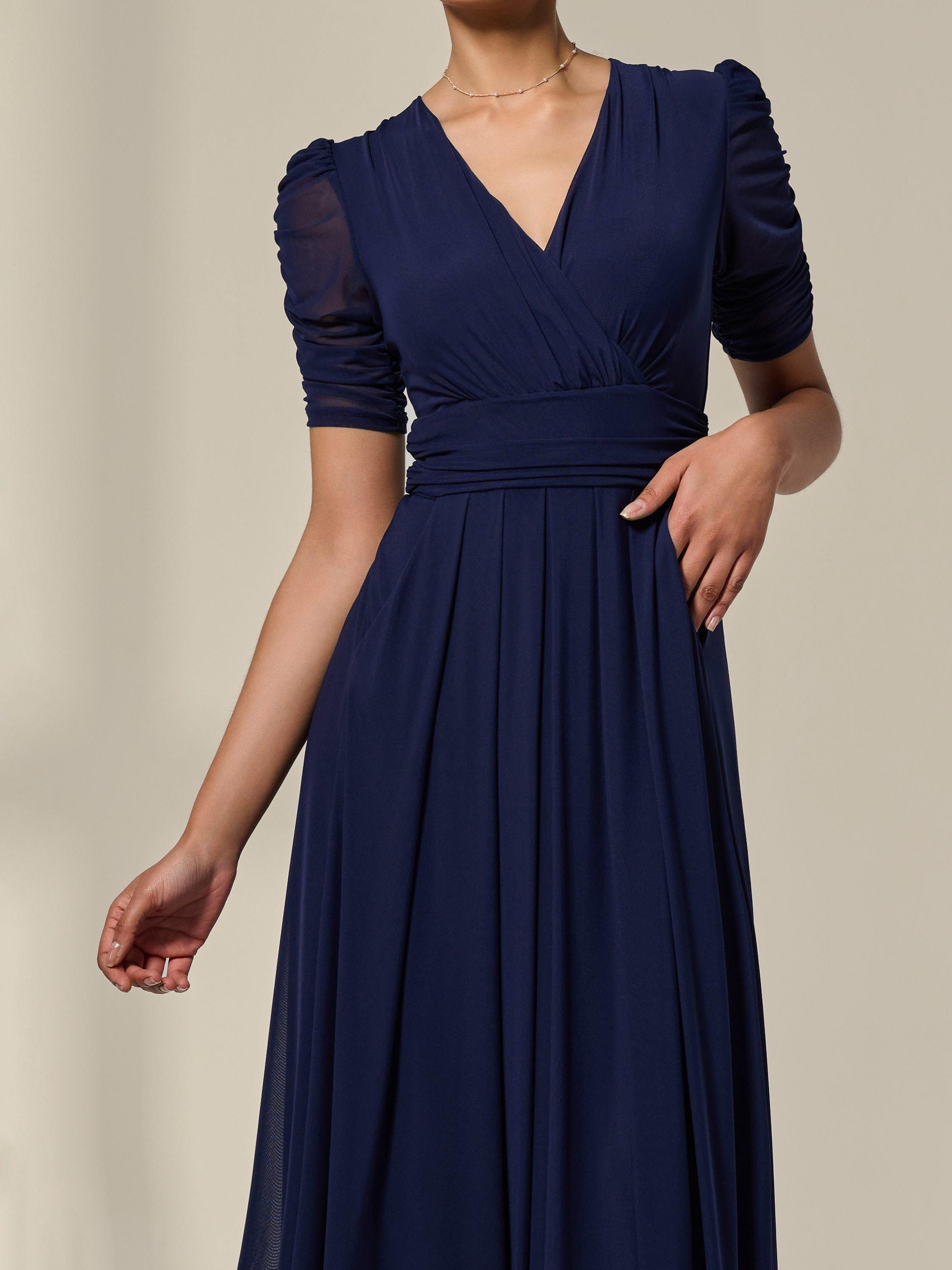 Product image 4 of 7, which shows Jolie Moi Petite Puff Sleeve Midi Dress, Navy, 8Pt