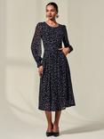 Jolie Moi Polka Dot Mesh Midi Dress, Black