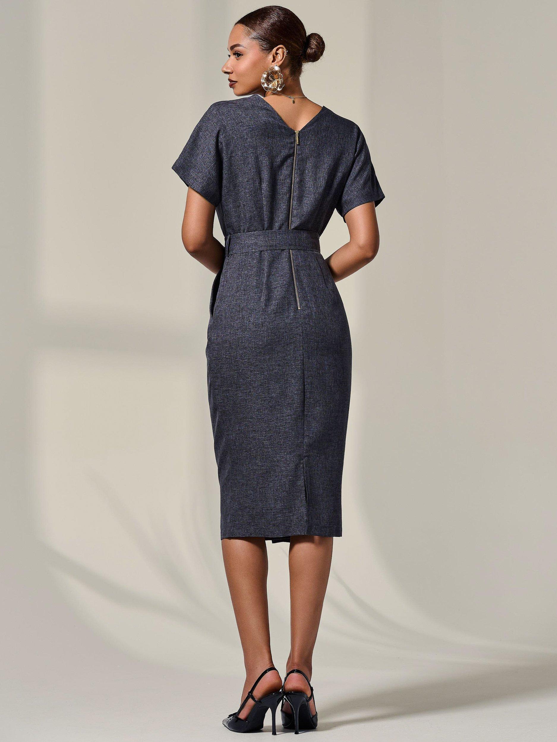 Product image 2 of 7, which shows Jolie Moi Tie Waist Midi Dress, Dark Grey, 8