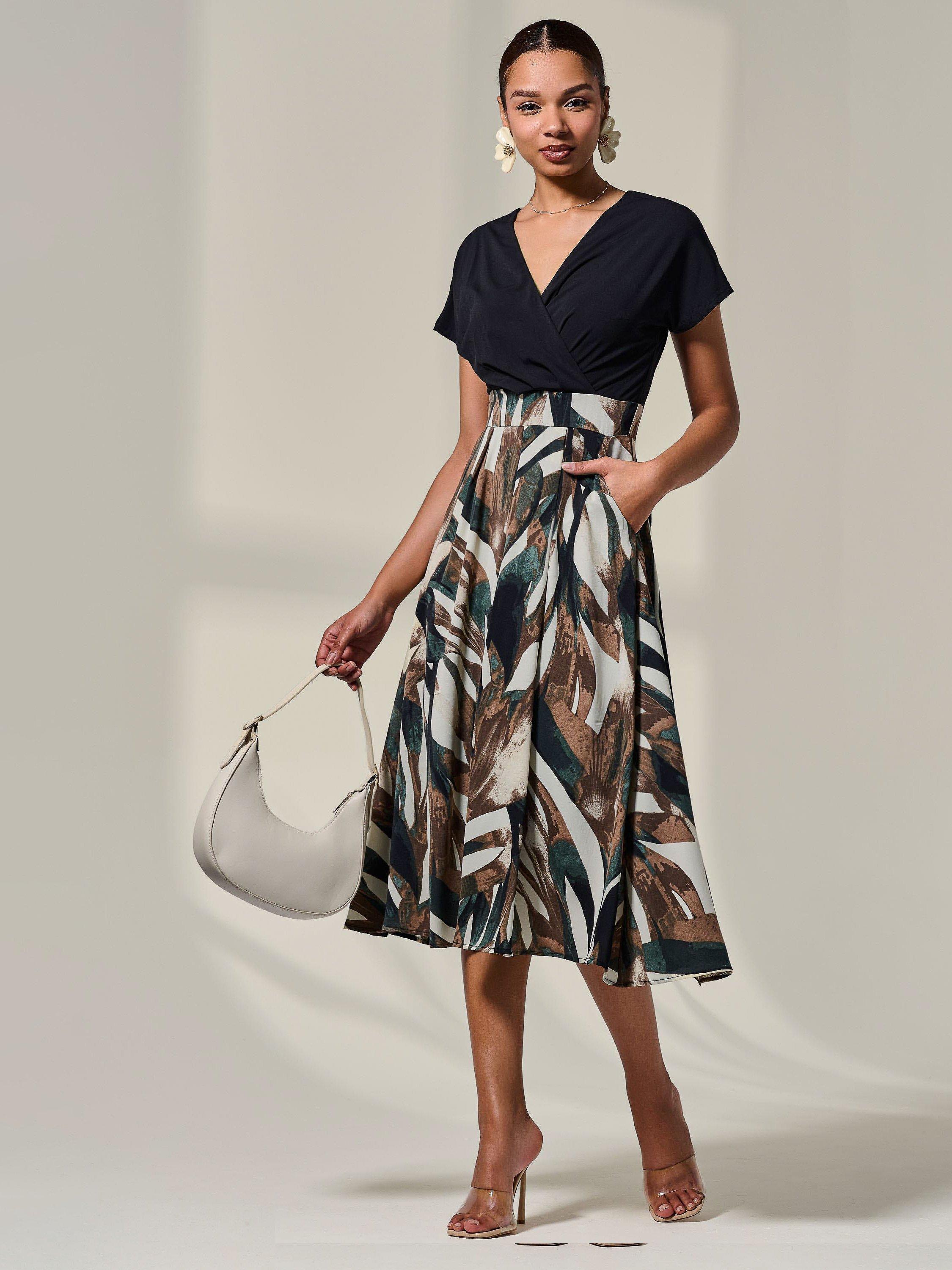 Product image 5 of 7, which shows Jolie Moi Two Tone Midaxi Dress, Black, 8