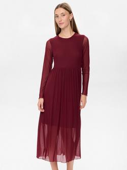 Numph Nujinnie Spot Long Sleeve Round Neck Midi Dress, Winetasting