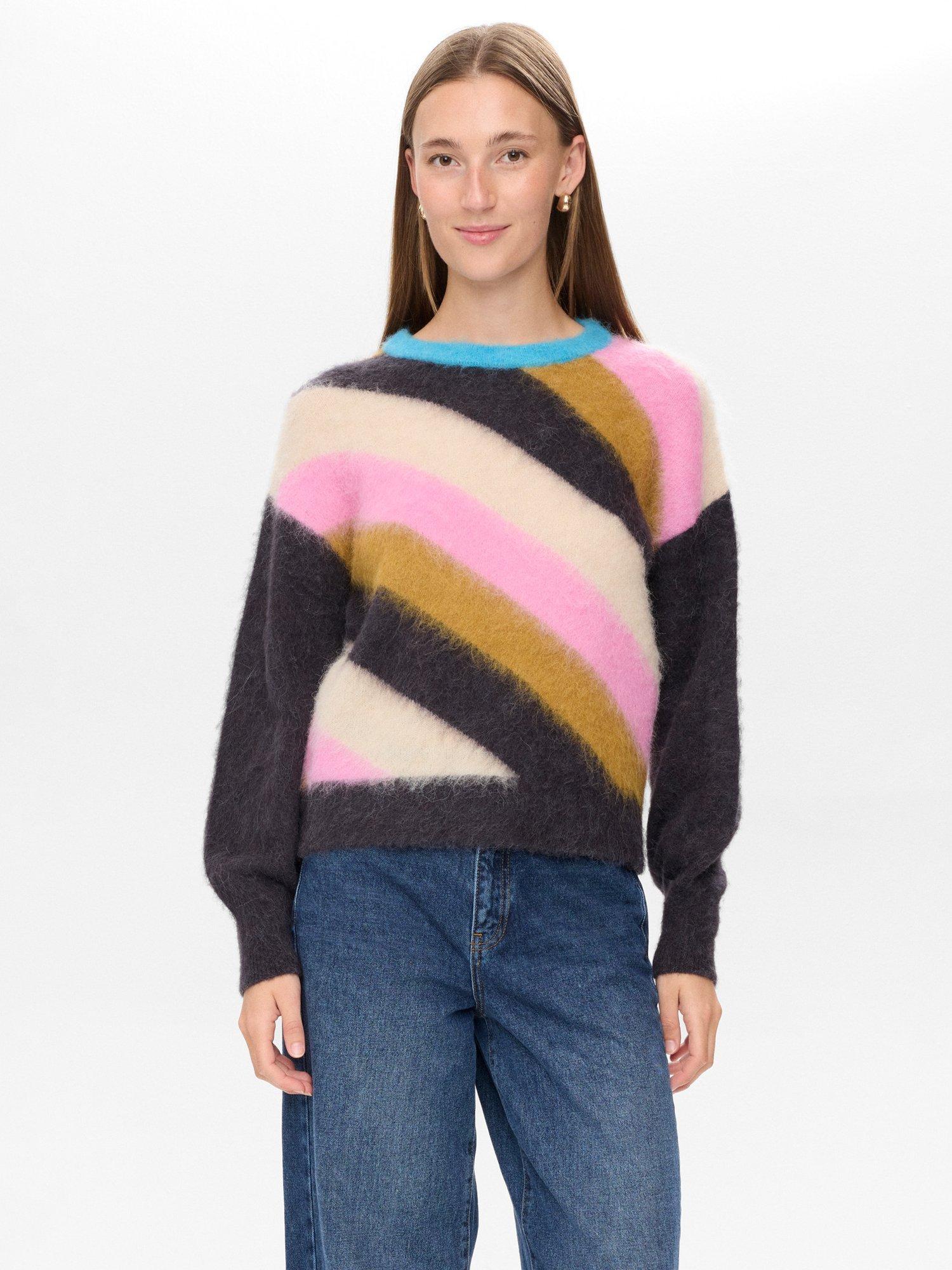Product image 1 of 7, which shows Numph Nusuri Stripe Round Neck Jumper, Obsidian, XS
