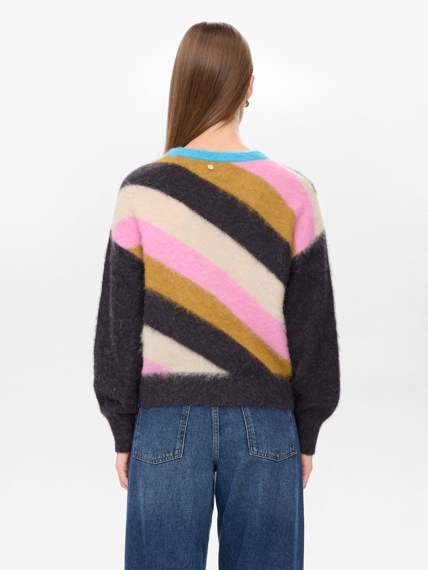 Product image 2 of 7, which shows Numph Nusuri Stripe Round Neck Jumper, Obsidian, XS
