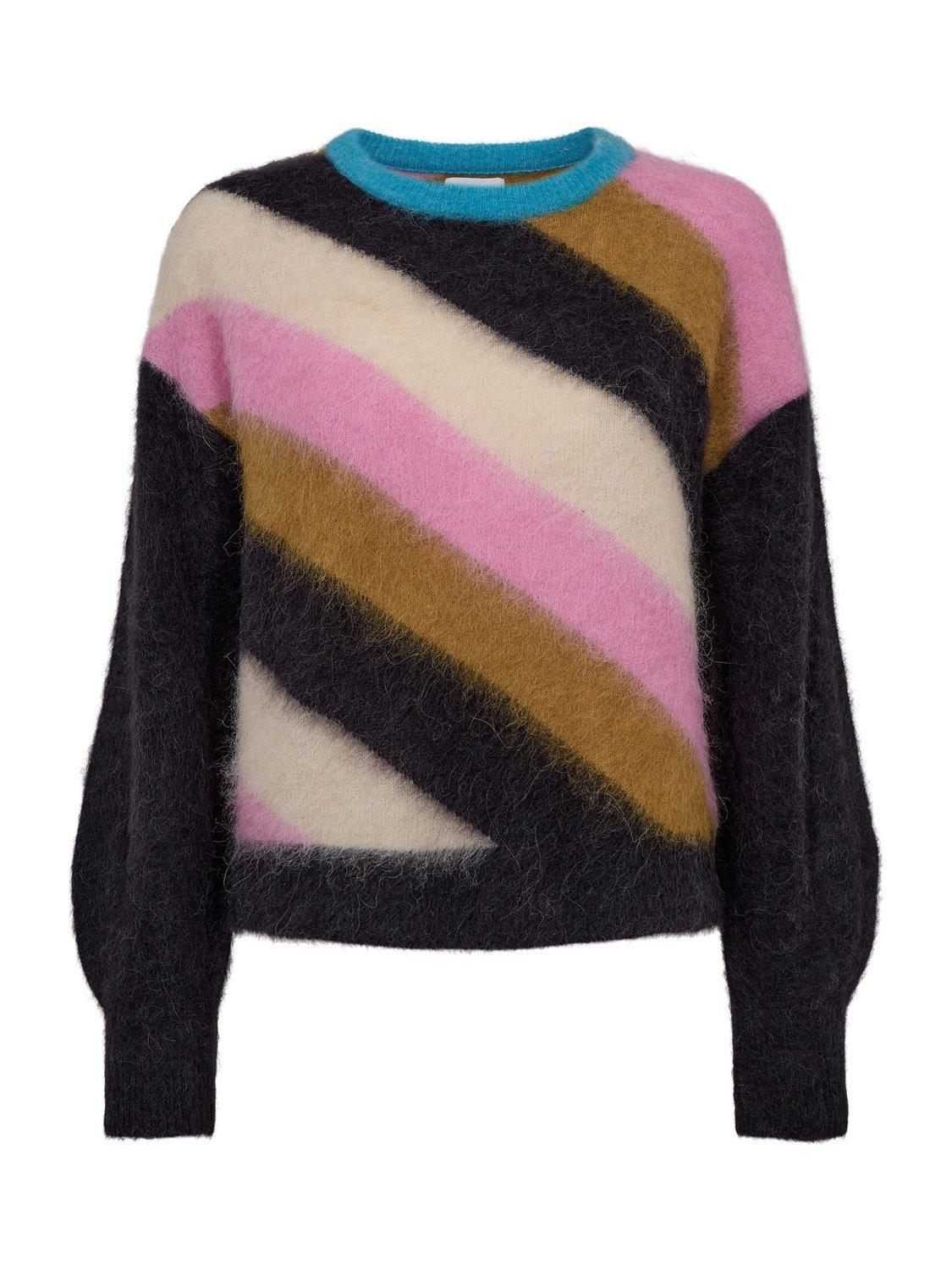 Product image 6 of 7, which shows Numph Nusuri Stripe Round Neck Jumper, Obsidian, XS