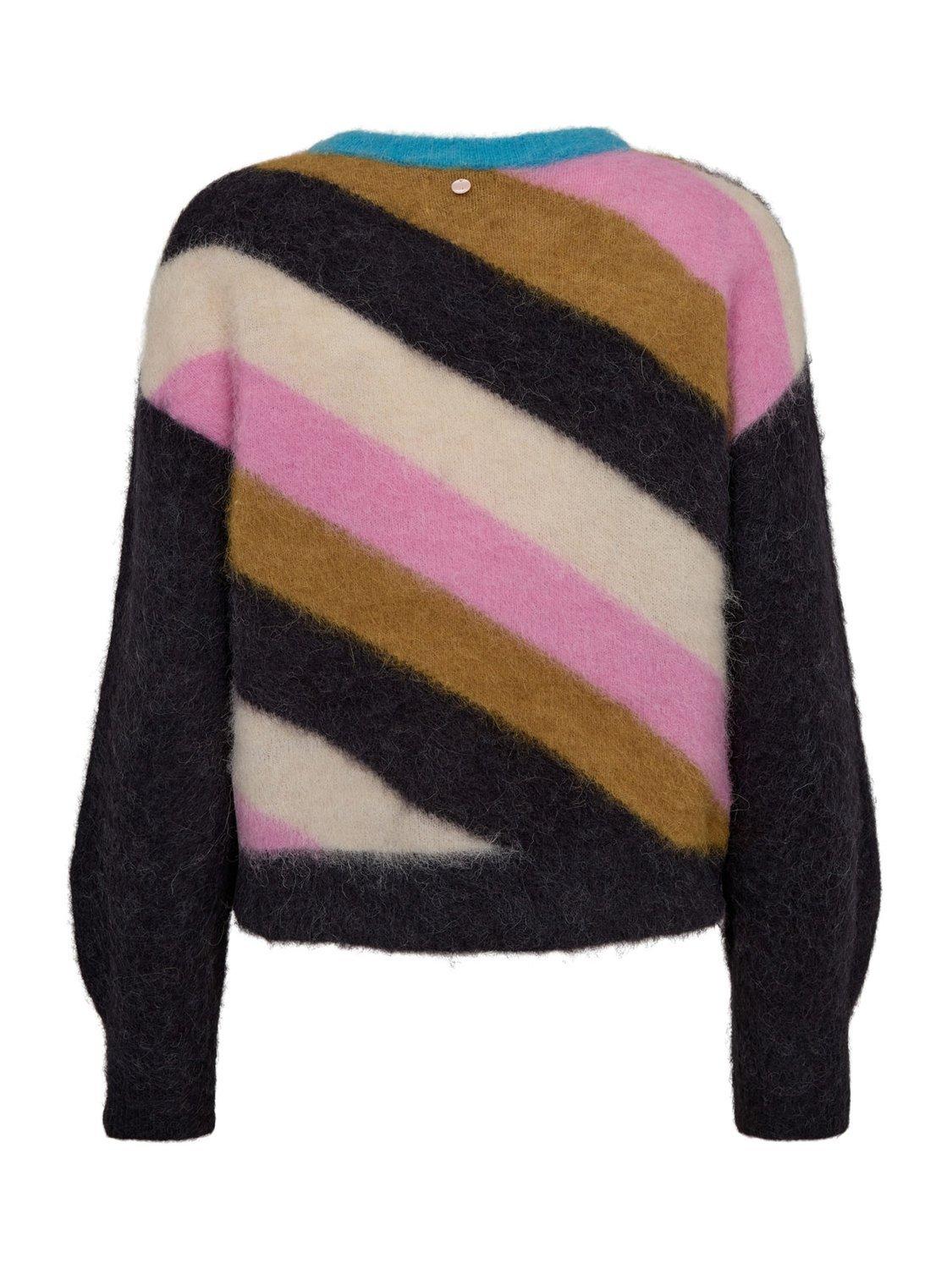 Product image 7 of 7, which shows Numph Nusuri Stripe Round Neck Jumper, Obsidian, XS