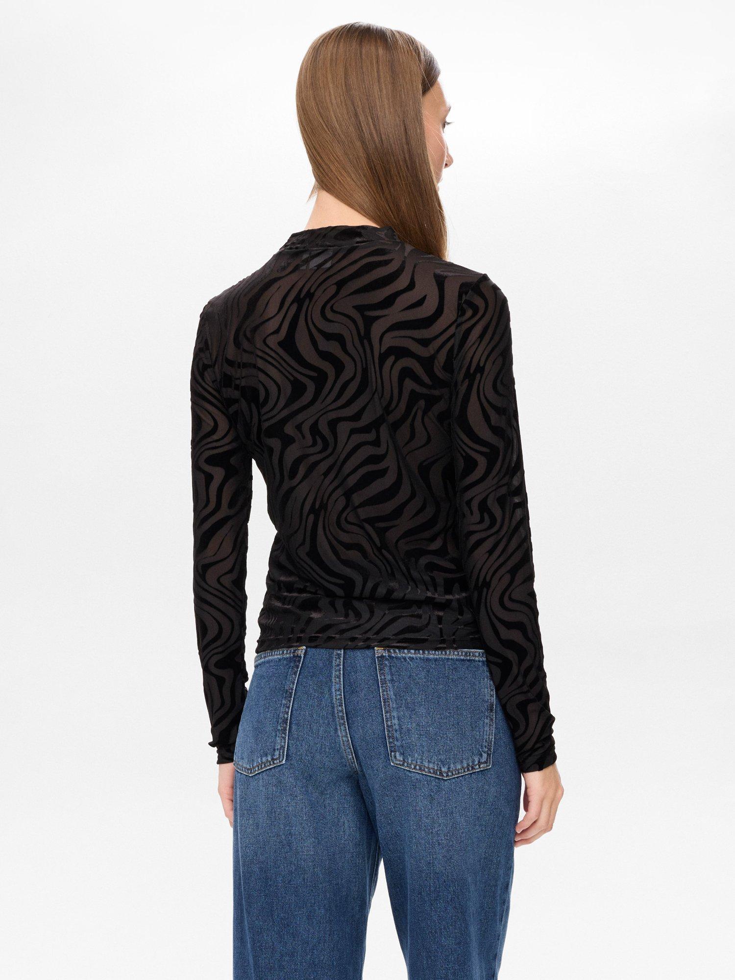 Product image 2 of 7, which shows Numph Nuvelva Long Sleeve Round Neck Blouse, Caviar, M