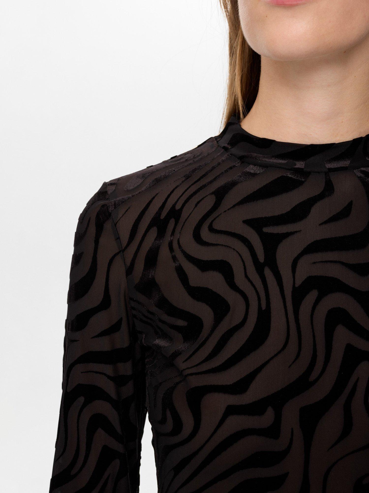 Product image 4 of 7, which shows Numph Nuvelva Long Sleeve Round Neck Blouse, Caviar, M