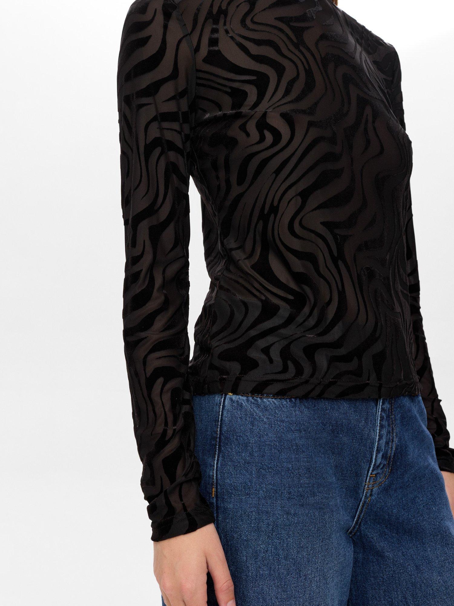 Product image 5 of 7, which shows Numph Nuvelva Long Sleeve Round Neck Blouse, Caviar, M