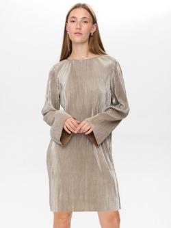 Numph Nujiva Long Sleeve Round Neck Mini Dress, Champagne