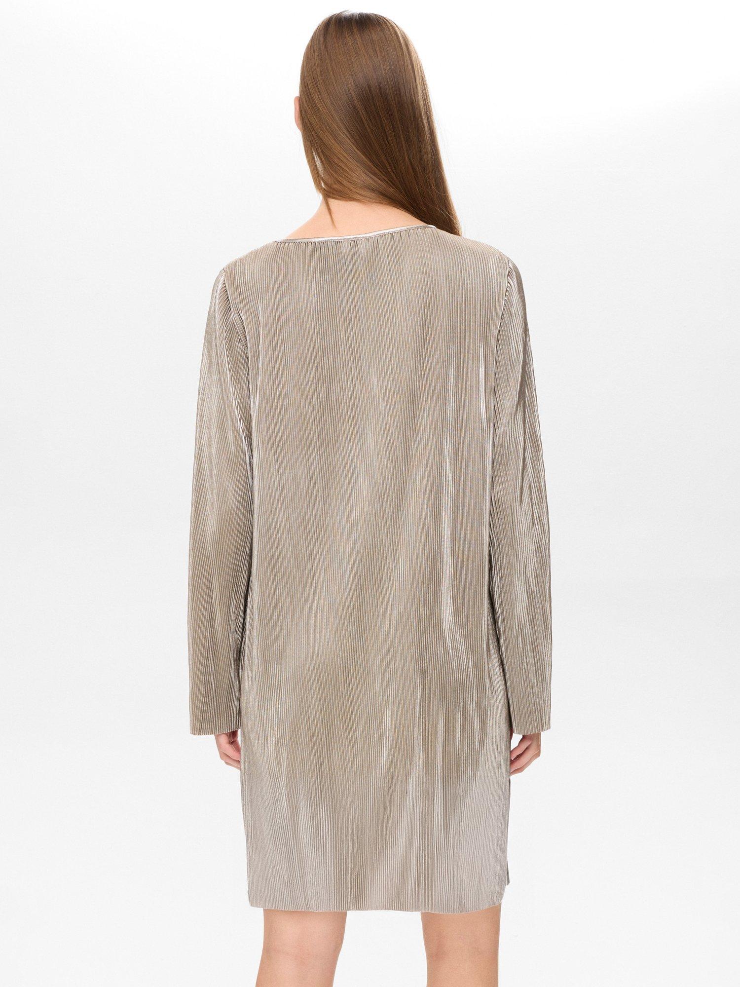 Product image 2 of 7, which shows Numph Nujiva Long Sleeve Round Neck Mini Dress, Champagne, XS