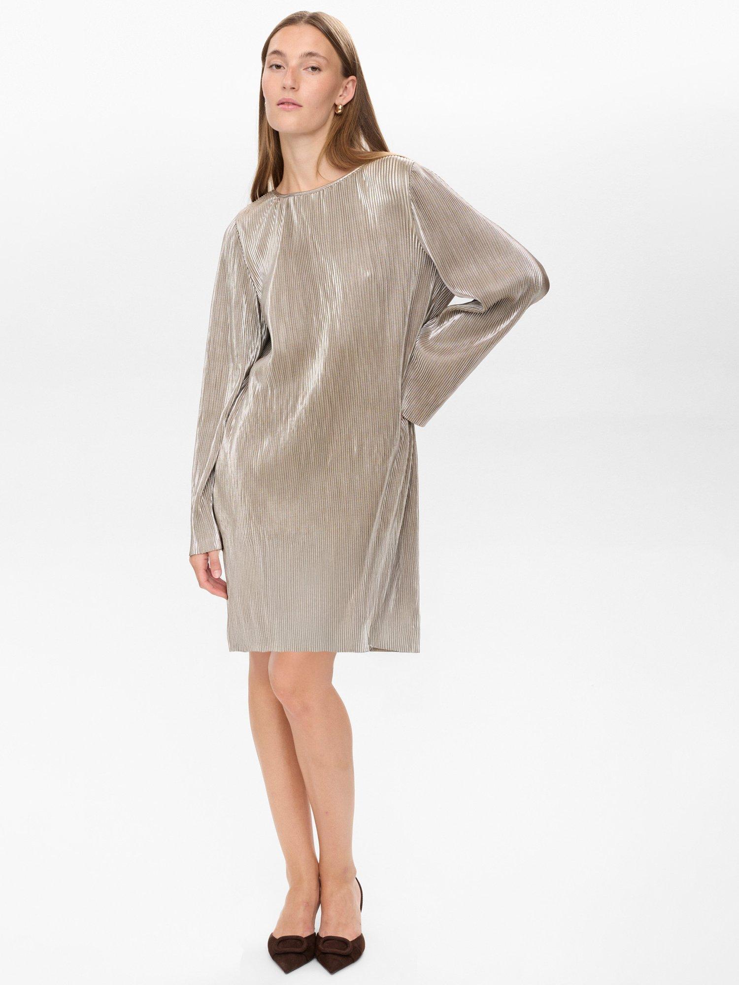 Product image 3 of 7, which shows Numph Nujiva Long Sleeve Round Neck Mini Dress, Champagne, XS