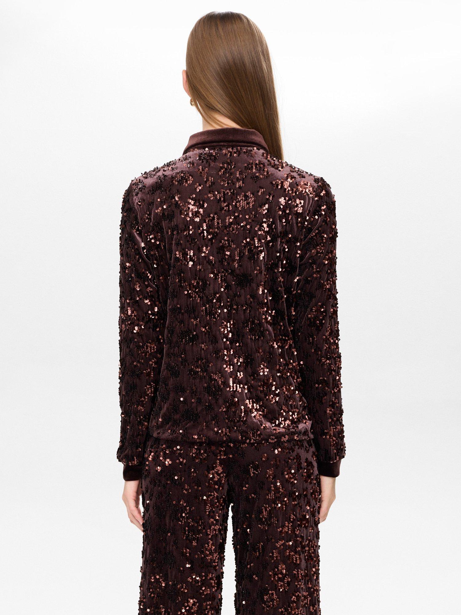 Product image 2 of 7, which shows Numph Nukimsi Long Sleeve Button Neck Shirt, Black Coffee, XS