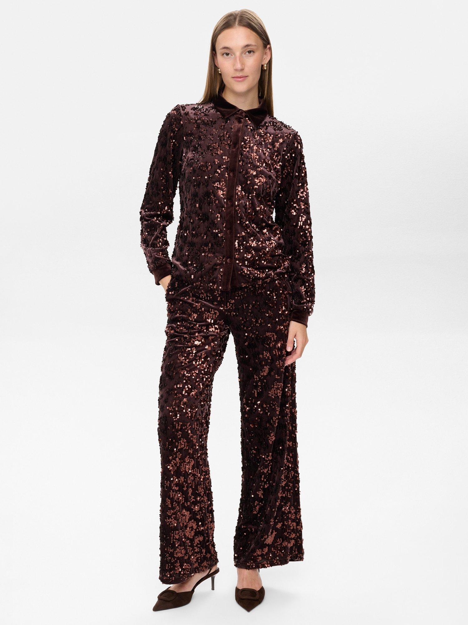 Product image 3 of 7, which shows Numph Nukimsi Long Sleeve Button Neck Shirt, Black Coffee, XS