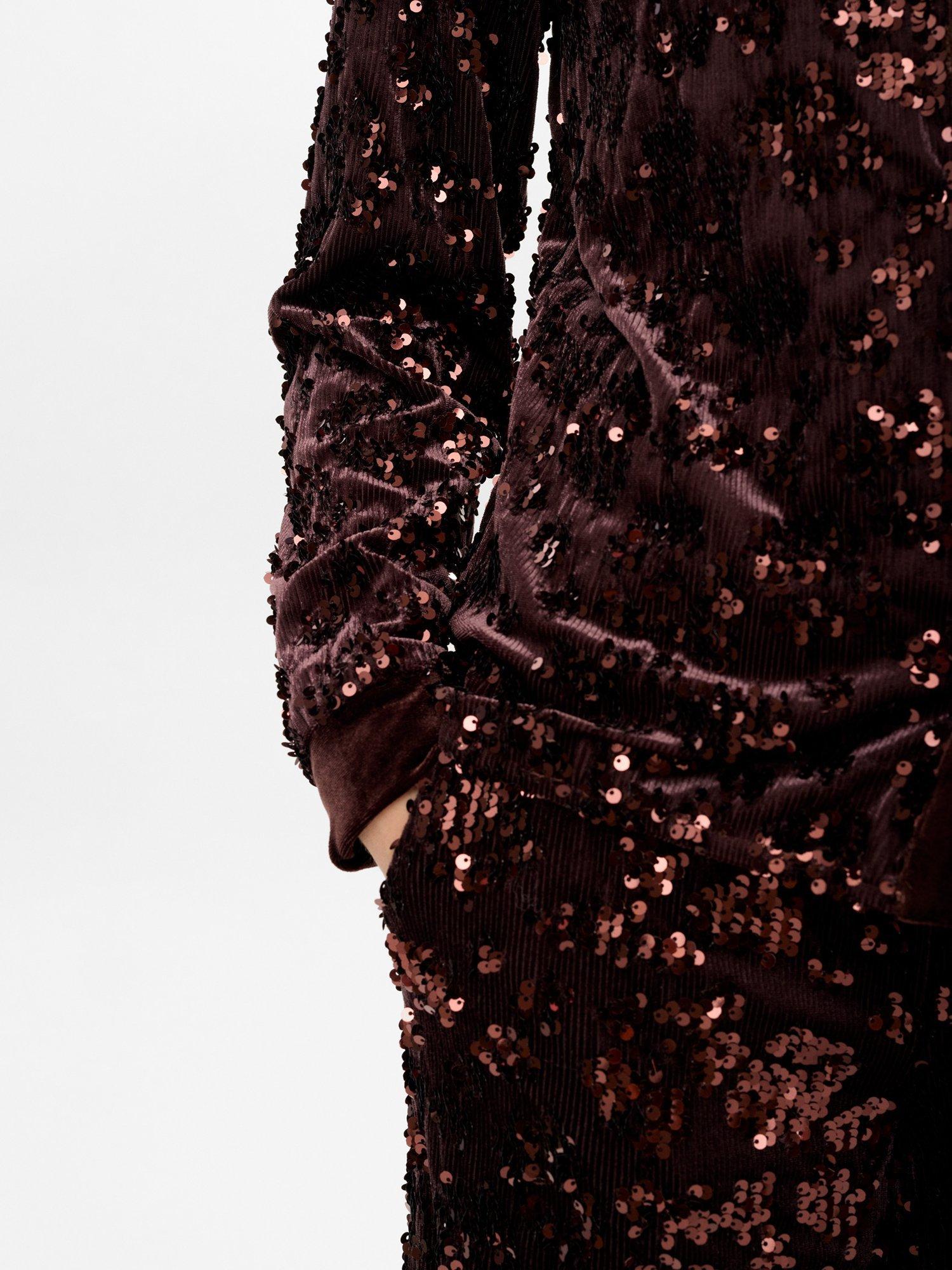 Product image 5 of 7, which shows Numph Nukimsi Long Sleeve Button Neck Shirt, Black Coffee, XS