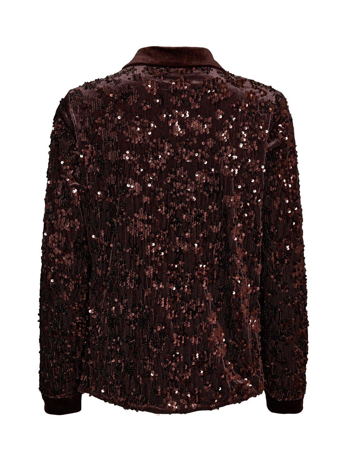 Product image 7 of 7, which shows Numph Nukimsi Long Sleeve Button Neck Shirt, Black Coffee, XS