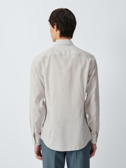 John Lewis Striped Slub Cotton Slim Fit Shirt, Neutral - view 2, Neutral
