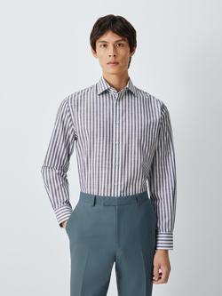 John Lewis Striped Tailored Fit Slub Cotton Shirt, Navy/White