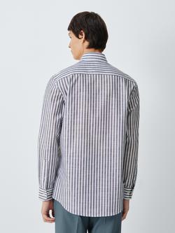 John Lewis Striped Tailored Fit Slub Cotton Shirt - view 2, Navy/White