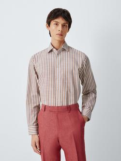 John Lewis Striped Tailored Fit Slub Cotton Shirt, Rust/Applie Butter