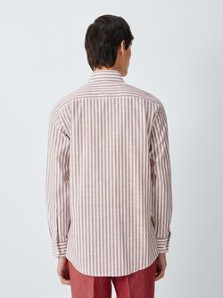 John Lewis Striped Tailored Fit Slub Cotton Shirt - view 2, Rust/Applie Butter