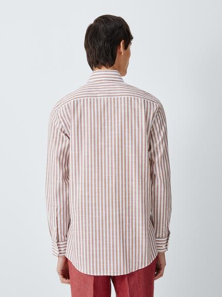 John Lewis Striped Tailored Fit Slub Cotton Shirt - view 2, Rust/Applie Butter