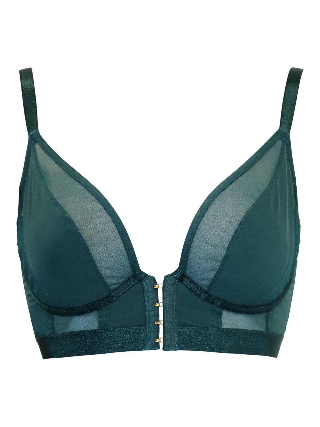 Product image 6 of 8, which shows Pour Moi India Front Fastening Longline Bralette, Forest, 32B
