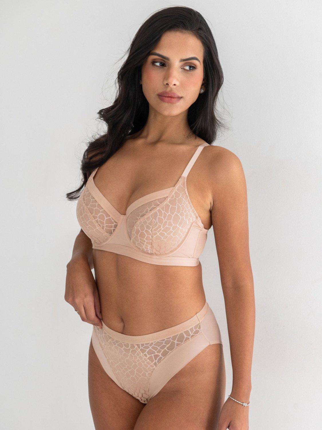 Product image 3 of 6, which shows Pour Moi Geo Sculpt High Leg Midi Knickers, Toffee, 8