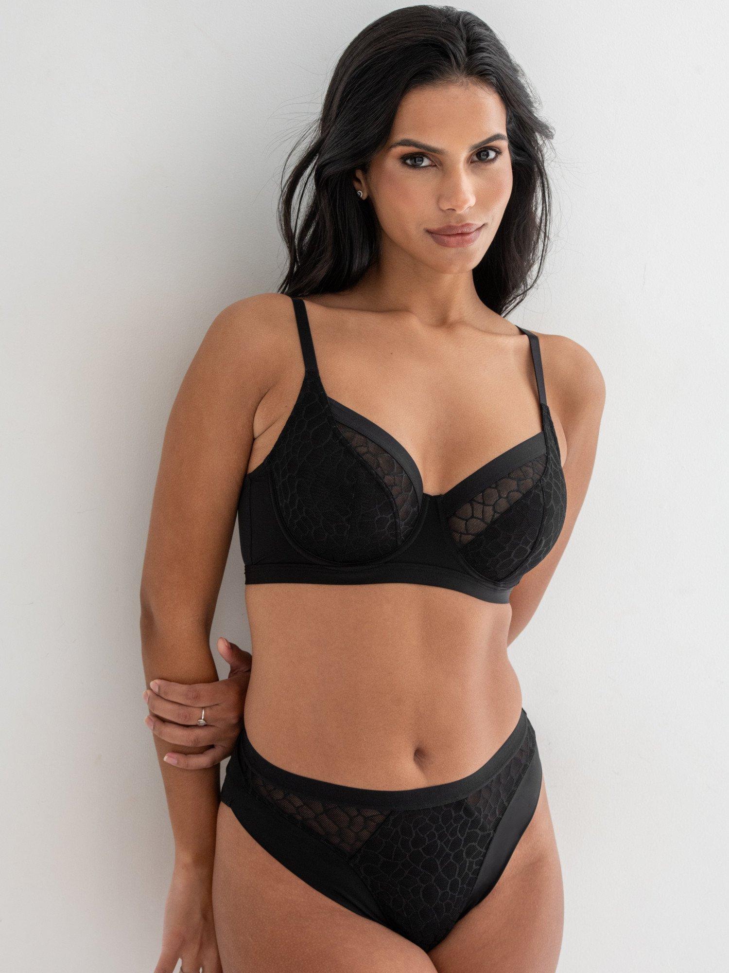 Product image 4 of 7, which shows Pour Moi Geo Sculpt Non-Padded Full Cup Bra, Black, 32D
