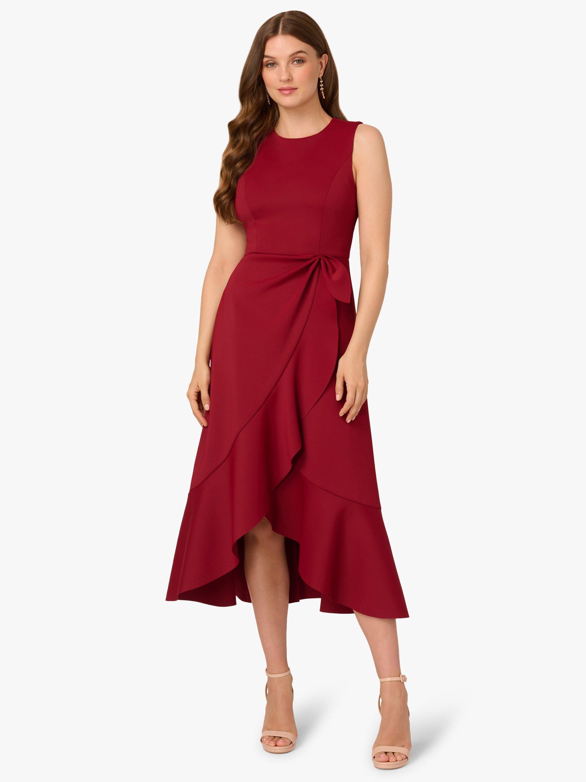 Product image 1 of 6, which shows Adrianna Papell Knot Detail Sleeveless Scuba Dress, Crimson, 6