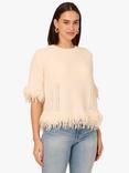 Adrianna Papell Fringe Trim Raglan Sleeve Jumper, Cream