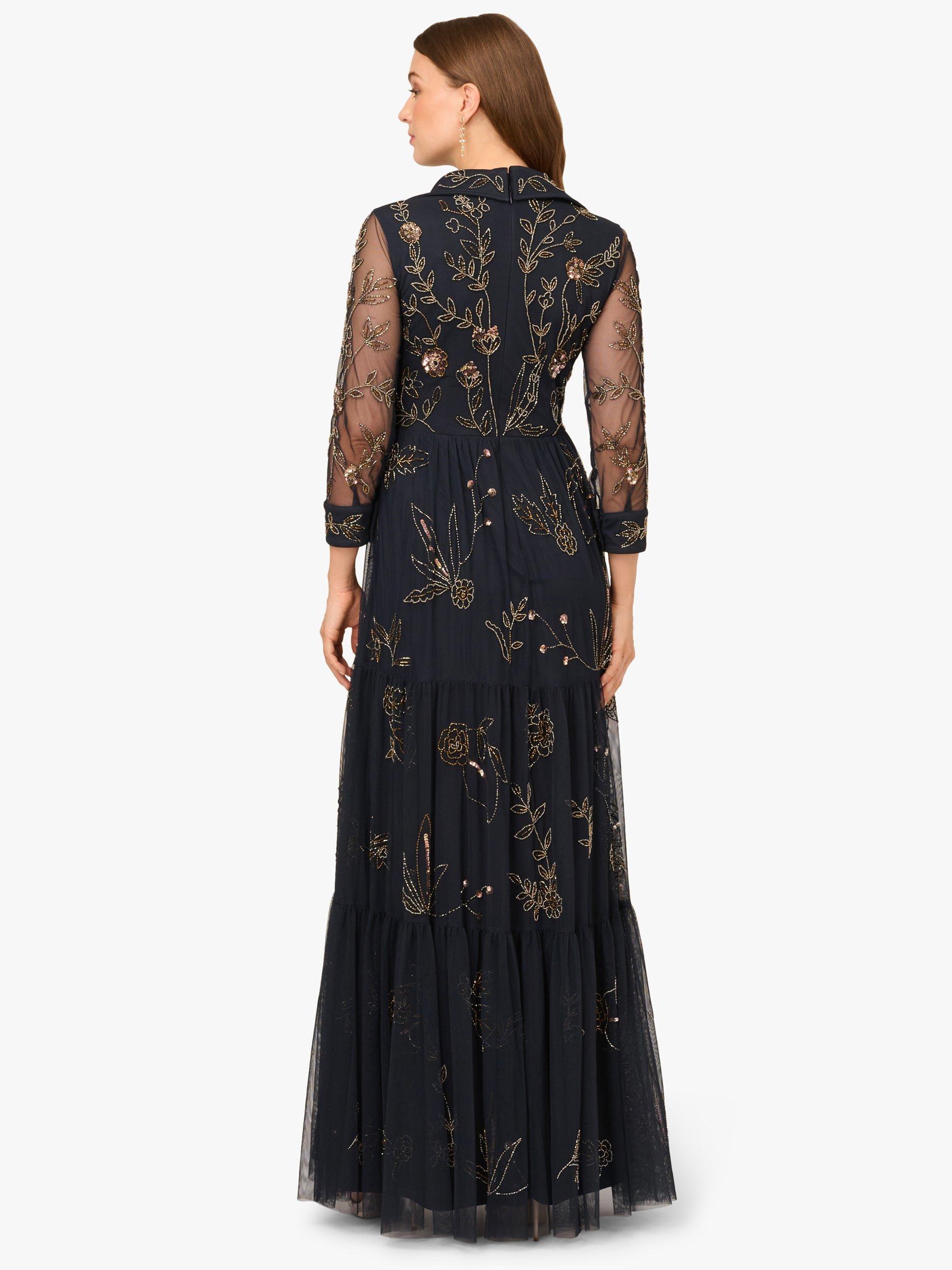 Product image 2 of 6, which shows Adrianna Papell Floral Beaded Mesh Maxi Dress, Midnight/Multi, 6
