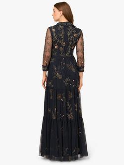 Adrianna Papell Floral Beaded Mesh Maxi Dress, Midnight/Multi - view 2, Midnight/Multi