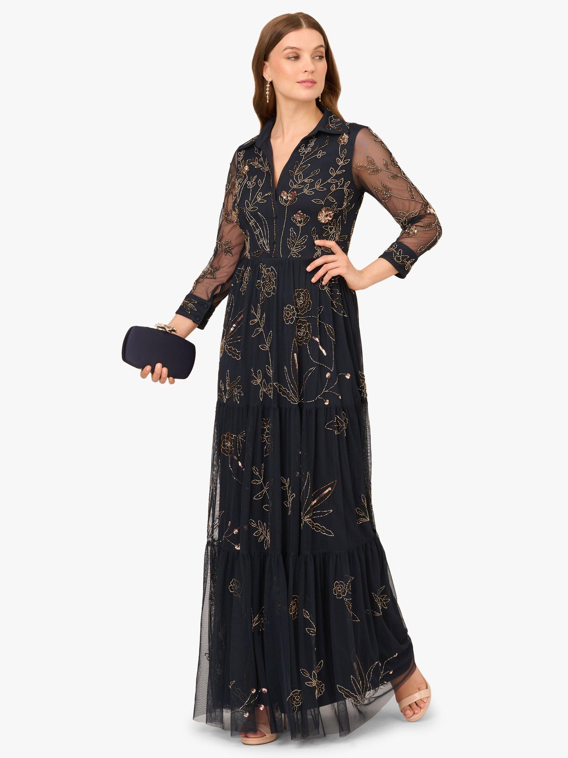 Product image 3 of 6, which shows Adrianna Papell Floral Beaded Mesh Maxi Dress, Midnight/Multi, 6