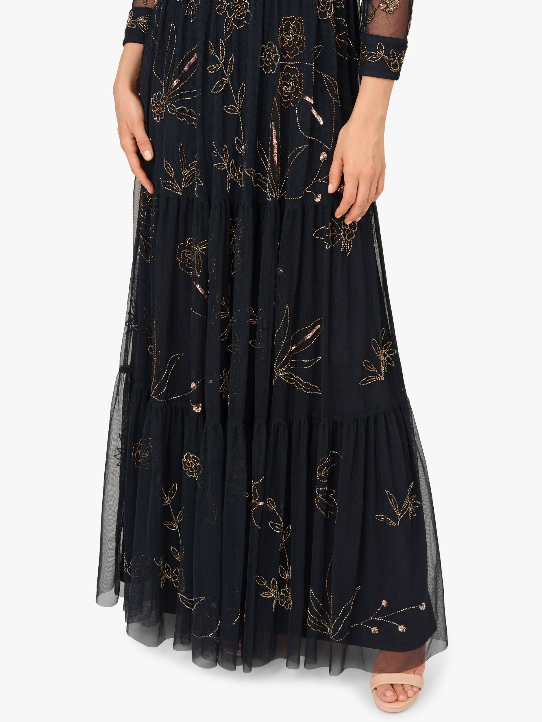 Product image 5 of 6, which shows Adrianna Papell Floral Beaded Mesh Maxi Dress, Midnight/Multi, 6
