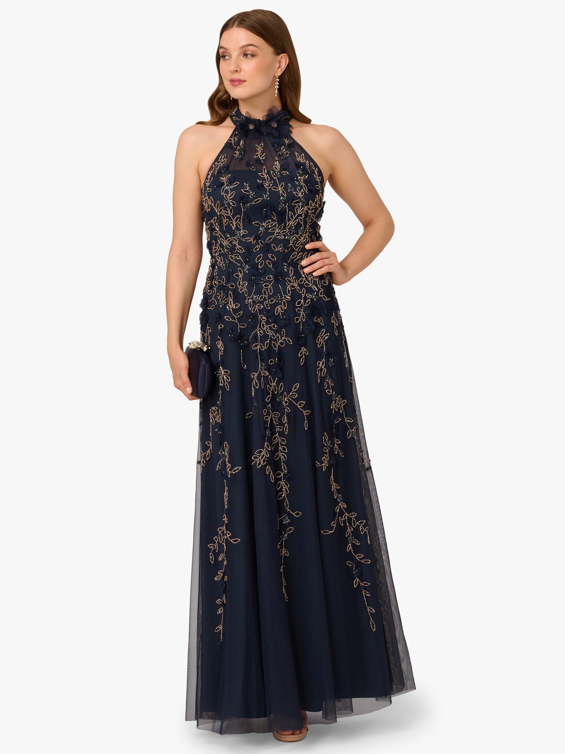 Product image 3 of 6, which shows Adrianna Papell Beaded Petal Maxi Dress, Navy/Rosegold, 6
