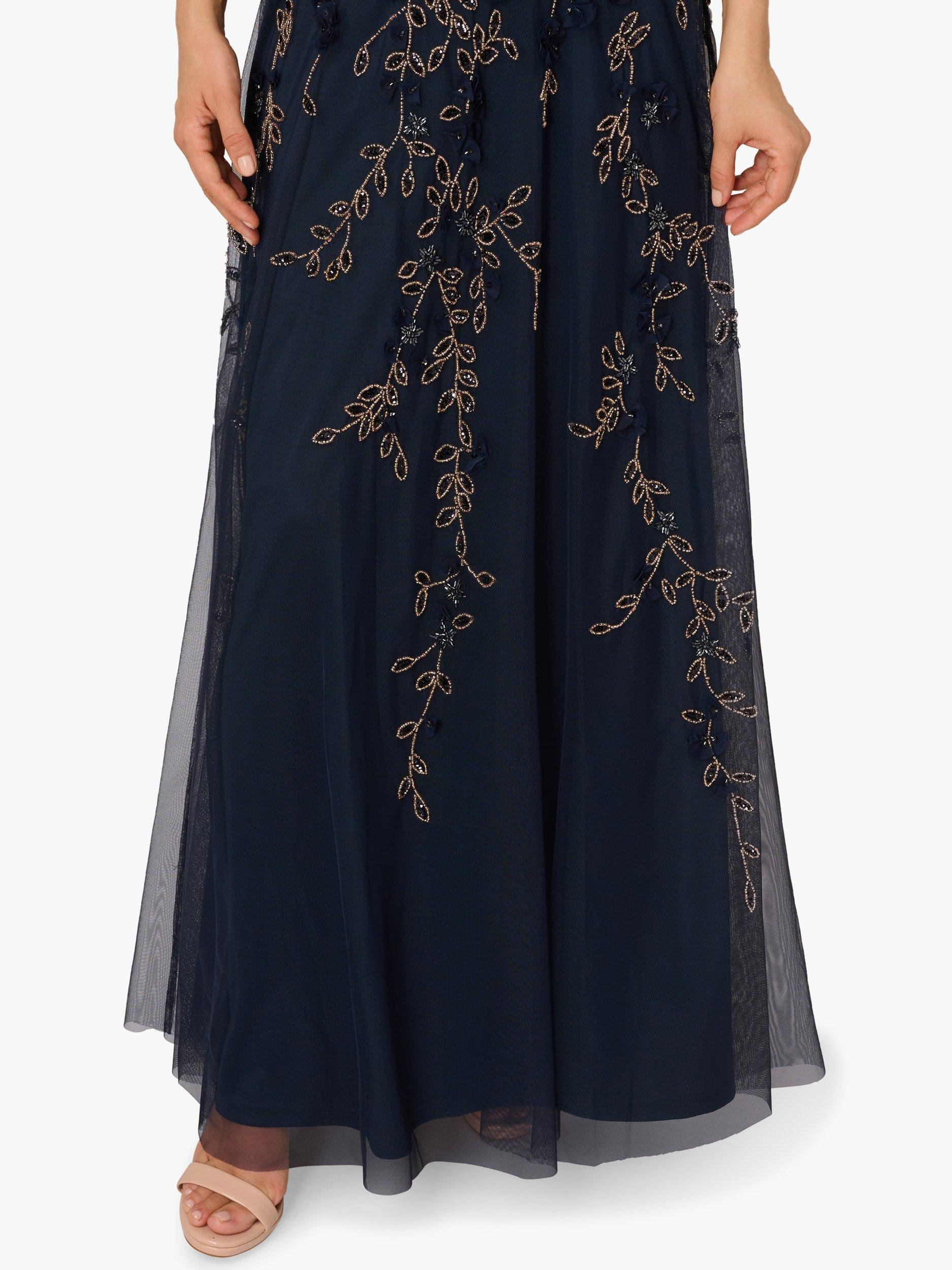 Product image 5 of 6, which shows Adrianna Papell Beaded Petal Maxi Dress, Navy/Rosegold, 6