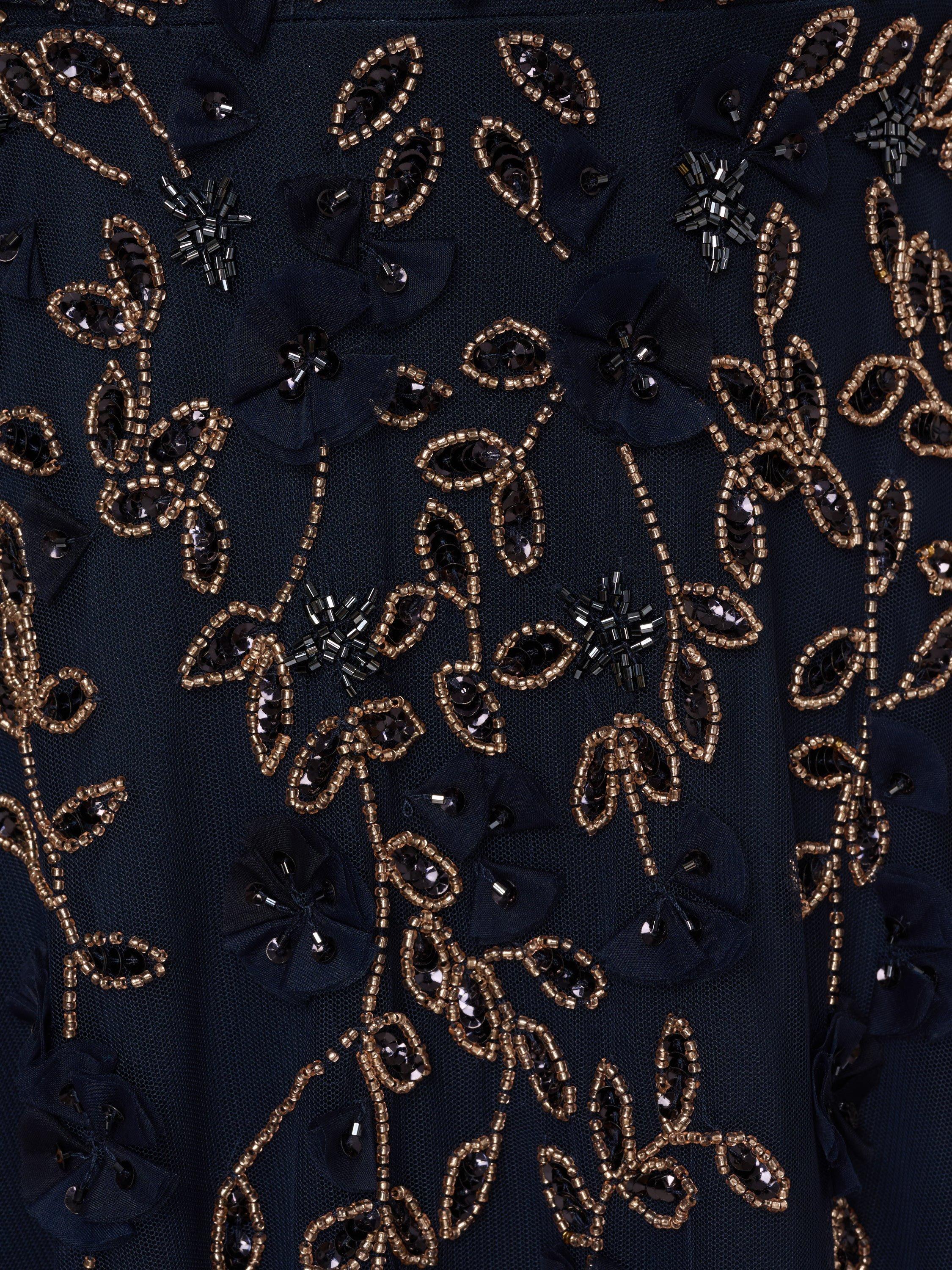 Product image 6 of 6, which shows Adrianna Papell Beaded Petal Maxi Dress, Navy/Rosegold, 6