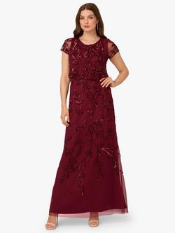 Adrianna Papell Blouson Beaded Maxi Dress, Mahogany, Mahogany