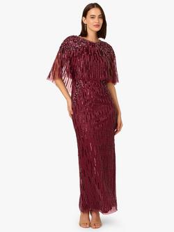 Adrianna Papell Cape Beaded Maxi Dress, Mahogany, Mahogany