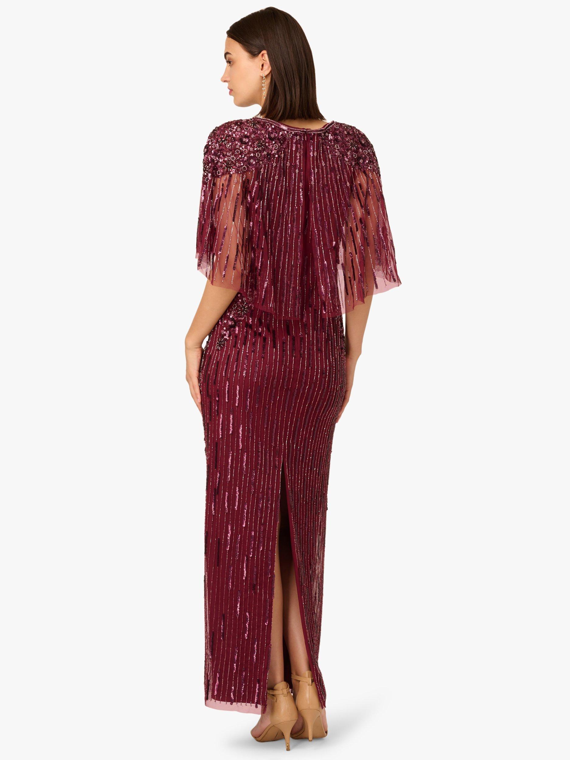 Product image 2 of 6, which shows Adrianna Papell Cape Beaded Maxi Dress, Mahogany, 6