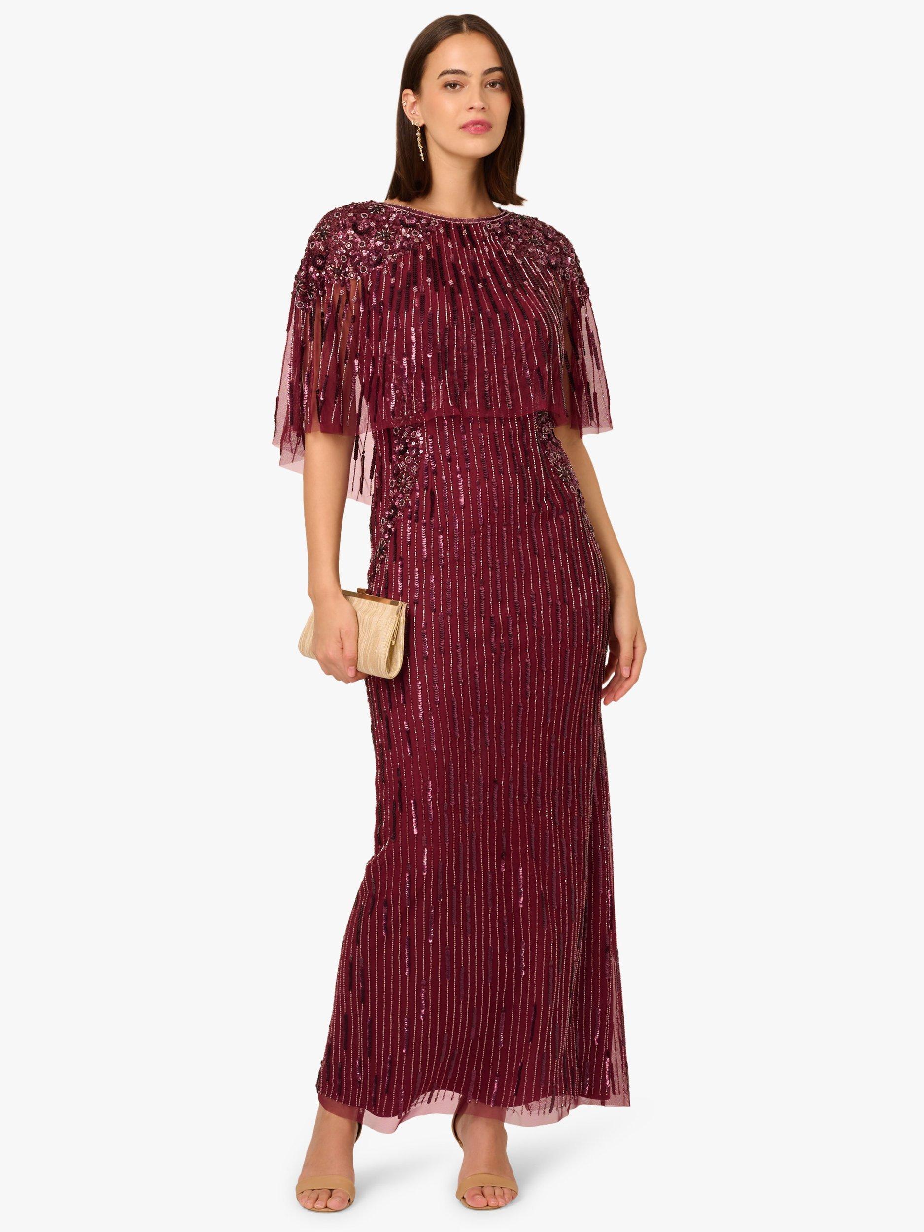 Product image 3 of 6, which shows Adrianna Papell Cape Beaded Maxi Dress, Mahogany, 6