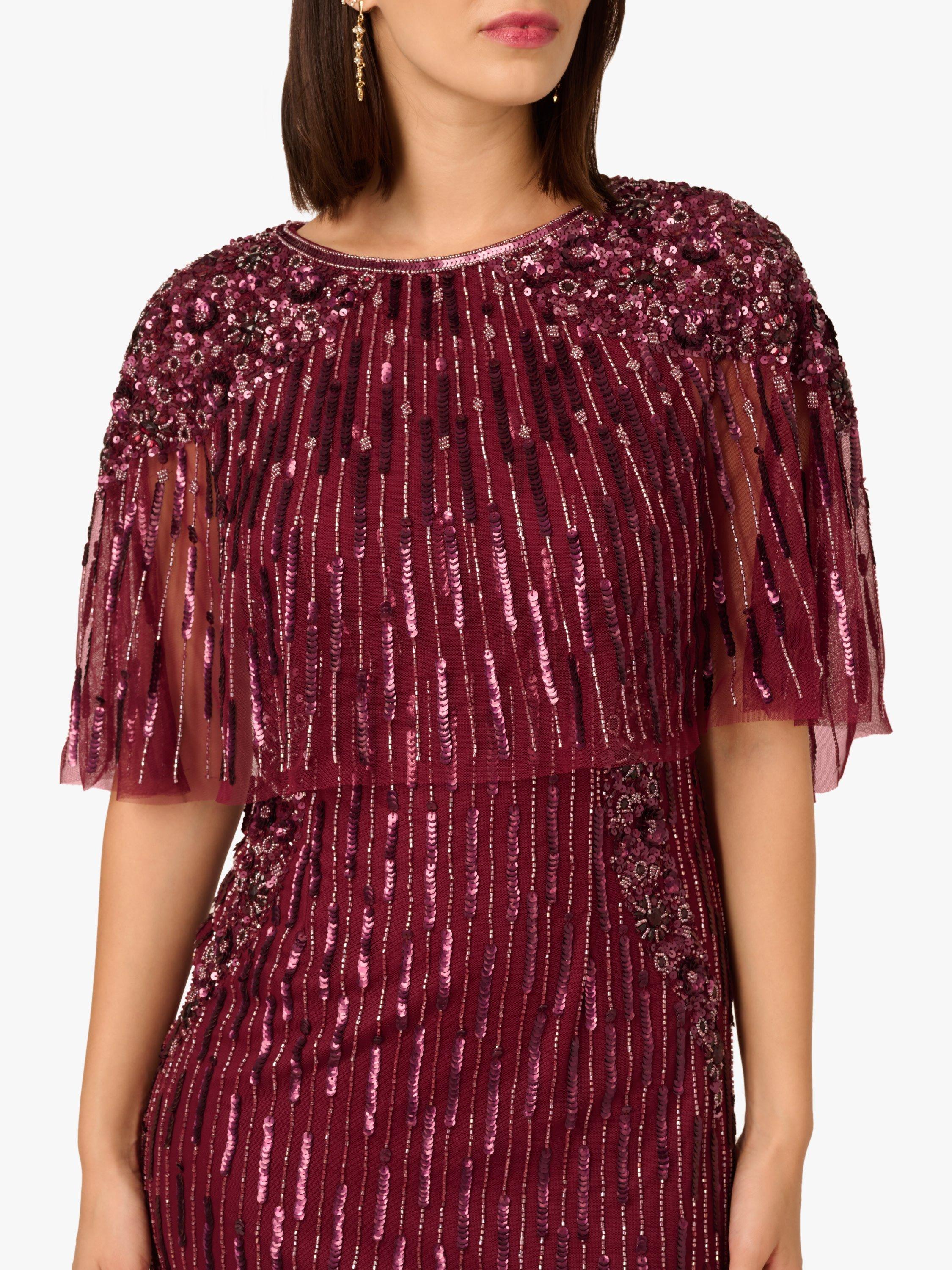Product image 4 of 6, which shows Adrianna Papell Cape Beaded Maxi Dress, Mahogany, 6