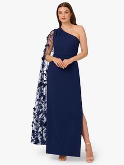 Adrianna Papell Crepe One Shoulder Maxi Dress, Navy, Navy
