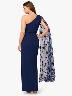 Adrianna Papell Crepe One Shoulder Maxi Dress, Navy - view 2, Navy