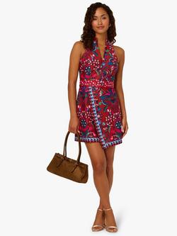 Adrianna by Adrianna Papell Floral Faux Wrap Dress, Brown/Multi - view 2, Brown/Multi